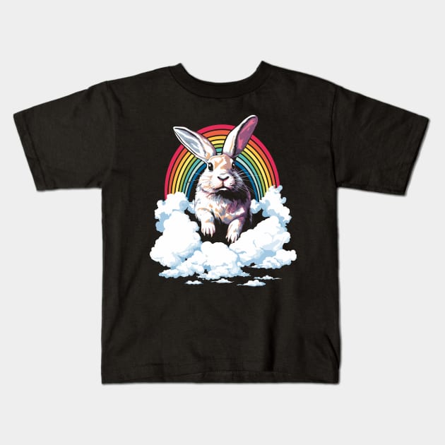 Rabbit in the Sky 70s Aesthetics Bunny Kids T-Shirt by Apocatnipse Meow